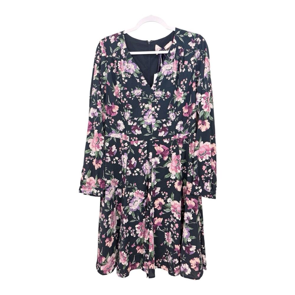 Gal Meets Glam Womens Sz 12 Rosalind Floral Long Sleeve Fit Flare Dress Navy NWT